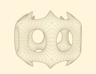 Abstract 3d shape with holes. Vector wireframe illustration
