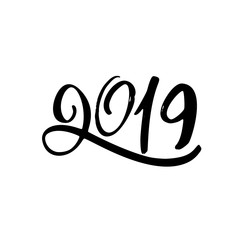 Happy New Year 2019. Calligraphy and lettering the form two thousand nineteenth