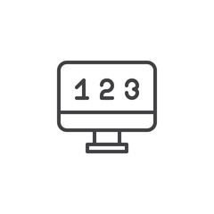 School monitor with calculation outline icon. linear style sign for mobile concept and web design. Math simple line vector icon. Symbol, logo illustration. Pixel perfect vector graphics