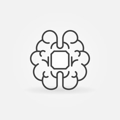 Human Brain with chip vector linear icon. AI Cyberbrain symbol
