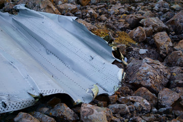 riveted fuselage aircraft debris on the ground