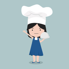 Small girl wear chef character