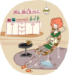 Woman sitting on chair in kitchen