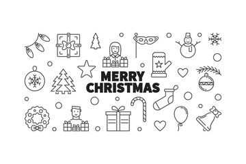 Merry Christmas vector illustration. Creative xmas line banner 