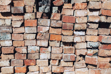 Pile of bricks. Old used texture. Close up picture.