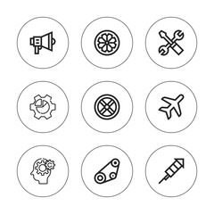 Collection of 9 outline engine icons