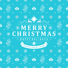 Merry Christmas and Happy New Year. Retro design on seamless background. Vector background for wrapping paper or greeting card