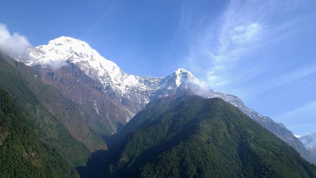 Himalayas mountain landscape in the Annapurna region. Annapurna and Machapuchare peaks in the Himalaya range, Nepal.