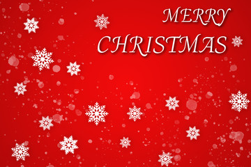 Fototapeta na wymiar The white merry christmas text and snowflake drop on red background for horizontal image