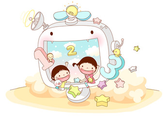 Friends sitting on computer screen