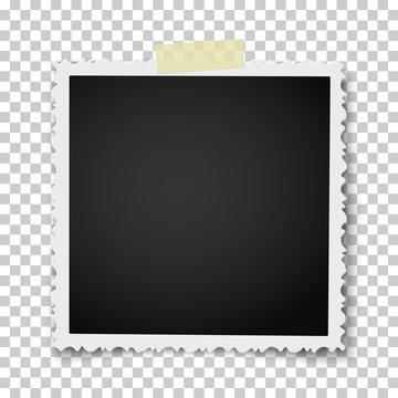 Retro realistic vector square photo frame with figured edges placed on transparent background. Template photo mock up.
