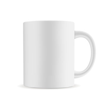 Mug mockup isolated on white background - front view. Vector illustration