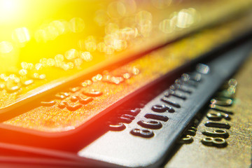 Gold and platinum credit cards close up