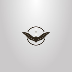 black and white simple vector sign of a flying crane in a round frame