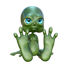3D Rendering Green Alien on White