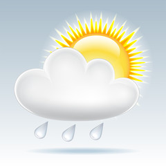 Sun and raining clouds weather web icon. Vector