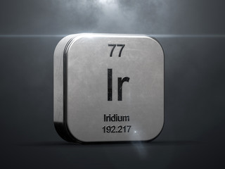 Iridium element from the periodic table. Metallic icon 3D rendered with nice lens flare