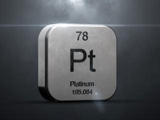 Platinum element from the periodic table. Metallic icon 3D rendered with nice lens flare