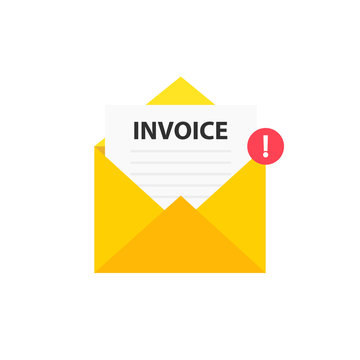 Invoice Envelope Icon With A Picture Of A Closed Letter. Paper Document Enclosed In An Envelope. Delivery Of Correspondence Or Office Documents. Vector Illustration.