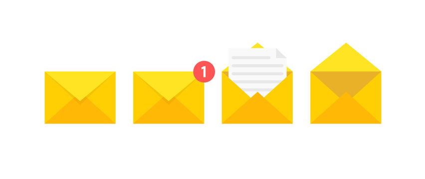 Set of envelopes icons with a picture of a closed letter. Paper document enclosed in an envelope. Delivery of correspondence or office documents. Vector illustration.