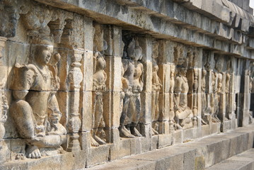 Relief or carvings on the wall of Borobudur Temple in Jogjakarta, Indonesia