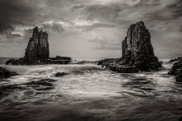 Dramatic skies above  coastal sea stacks © Leah-Anne Thompson