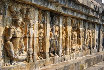 Relief or carvings on the wall of Borobudur Temple in Jogjakarta, Indonesia