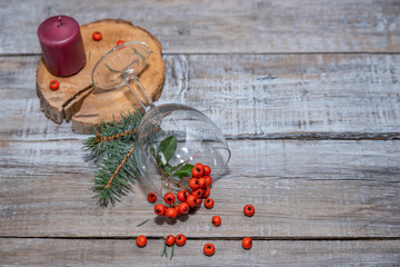 Wooden rustic background with  christmas decorations