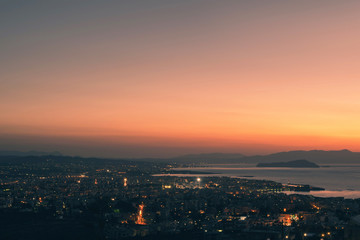 Panorama of the chania city on the sunset. Crete island, Greece 
