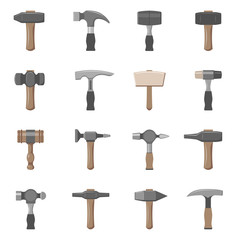Sixteen different types of hammers