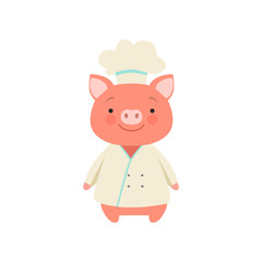 Cute piglet in chef uniform, cute cartoon animal character vector Illustration on a white background