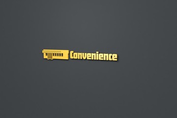 Text Convenience with yellow 3D illustration and grey background