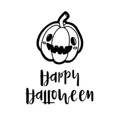 Cheerful black pumpkins on card Happy Halloween