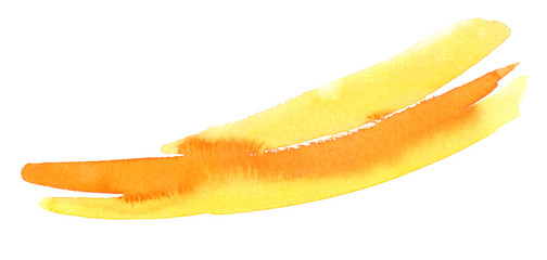 Bright yellow and orange brush stroke painted in watercolor on clean white background