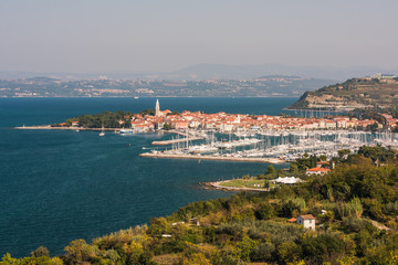 Fototapeta na wymiar Aerial view over Izola peninsula in Slovenia