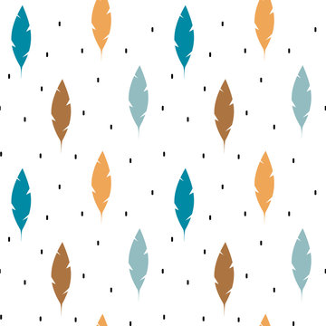 cute colorful feathers ethnic tribal seamless vector pattern background illustration