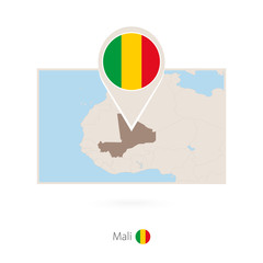 Rectangular map of Mali with pin icon of Mali