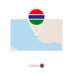 Rectangular map of Gambia with pin icon of Gambia