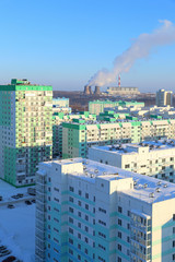 New buildings in Novosibirsk on a Sunny winter day