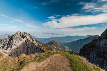 Fototapeta na wymiar Scenic view from Mangart saddle over Julian Alps