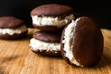 Homemade Chocolate Pies Filled with Vanilla Butter Cream.