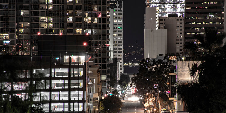 San Diego Downtown With Buildings At Night