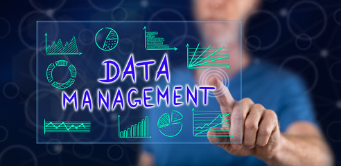 Man touching a data management concept