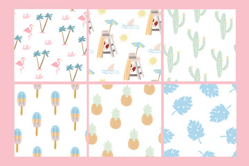 Summertime wallpapers. Set of six vector seamless patterns 