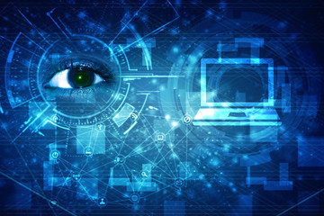 Digital composite of Eye scanning a futuristic interface
