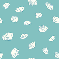 Seashells seamless pattern vector. Doodle colorful background. Sketch objects marine illustration