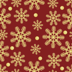 Seamless texture of snowflakes on a red background.