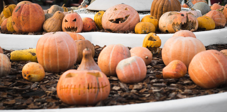 Angree faced pumpkins ready for halloween