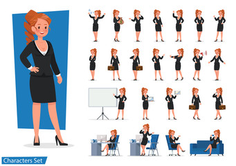 set of Business Woman showing different gestures character vector design.