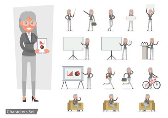 set of Business Woman showing different gestures character vector design. no4